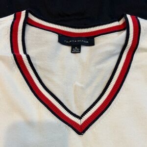 Tommy Hilfiger  Women’s White Sweater with Red and Black Trim
